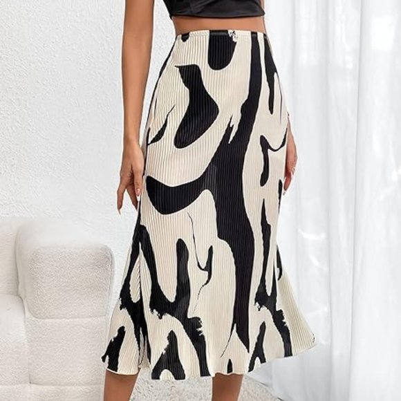 NEW Passion Women's High Waist Graphic Print A Line Pleated Long Skirt - Picture 3 of 7